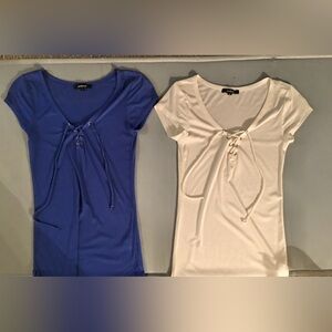 2 TOPS FOR 1 PRICE! 2 Short-sleeved Lace- up tops (white & royal blue) Both NWOT